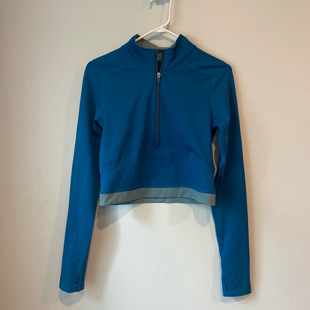 FP Movement by Free People Blue Quarter-Zip Crop Top Athleisure Activewear M